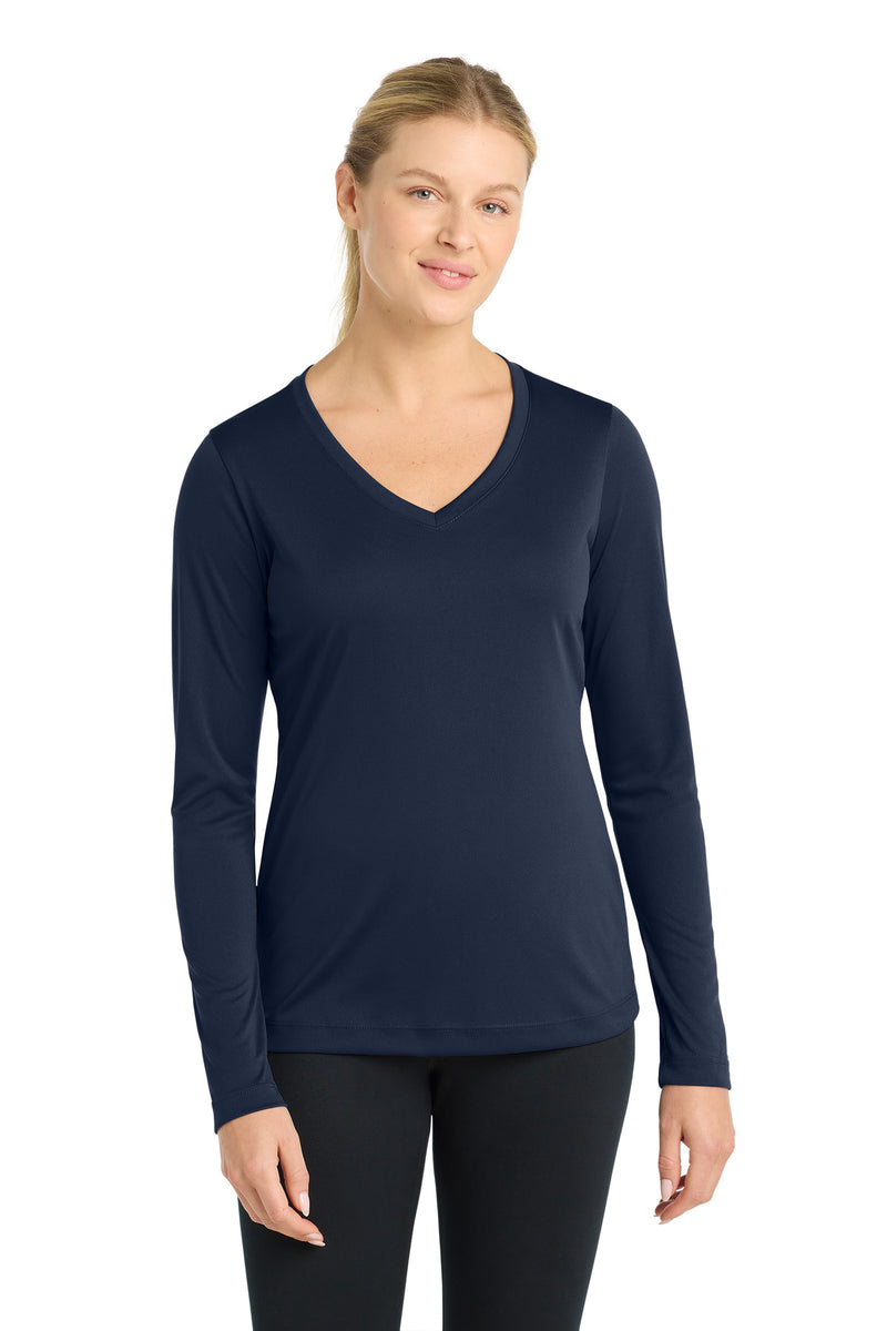 DRIEQUIP Women's Long Sleeve V-Neck Tee with Color-Lock Technology