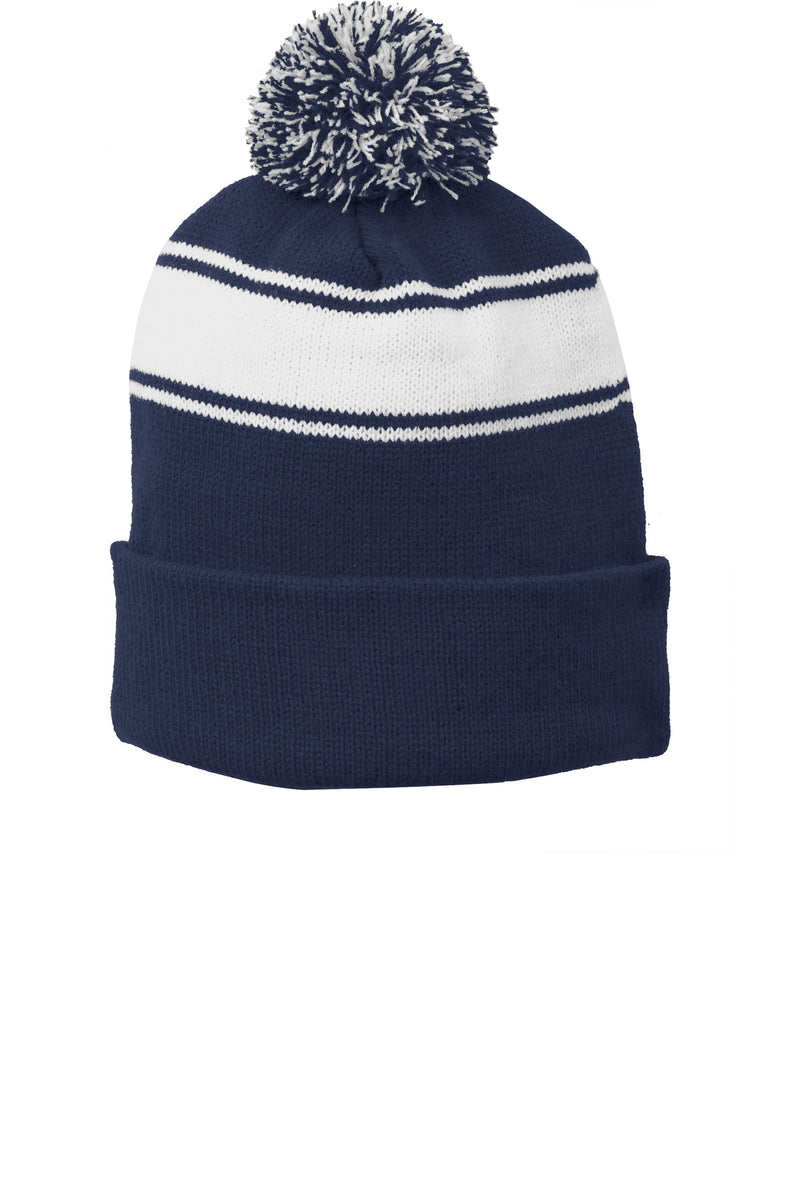 DRIEQUIP Stripe Pom Pom Beanie with Two-Tone Design